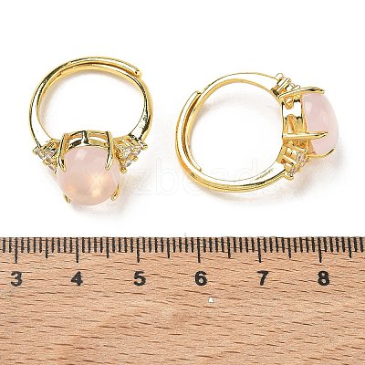 Brass Micro Pave Cubic Zirconia with Natural Rose Quartz Cuff Open Rings RJEW-T035-01G-L-1