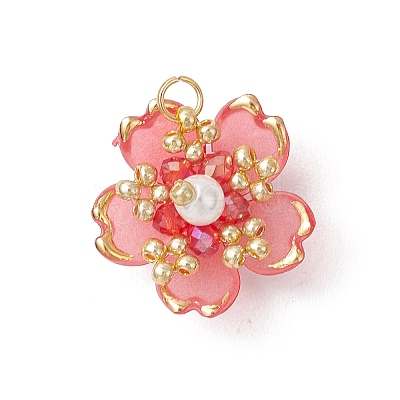 Handmade Glass Seed Beaded Sakura Pendants PALLOY-MZ00763-04-1