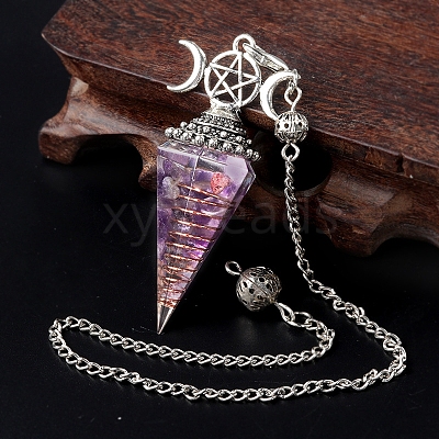 Natural Amethyst Chip & Resin Orgonite Dowsing Pendulum Big Pendants PW-WG36861-08-1