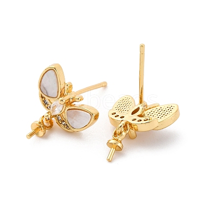 Brass Micro Pave Cubic Zirconia Shell Stud Earrings Findings KK-D363-01C-G-1