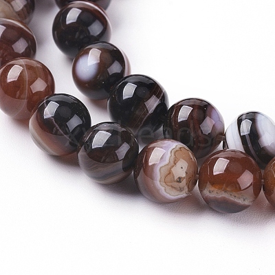 Natural Striped Agate/Banded Agate Beads Strands G-G582-8mm-45-1