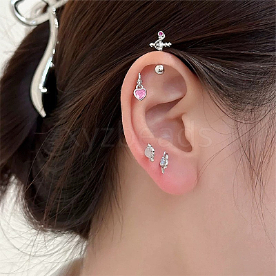 4 Pairs 4 Styles Brass Pave Cubic Zirconia Cartilage Earrings AJEW-BBC0002-50-1