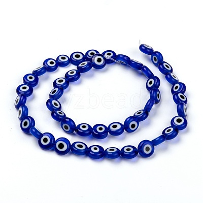 Handmade Evil Eye Lampwork Flat Round Bead Strands X-LAMP-L058-8mm-04-1