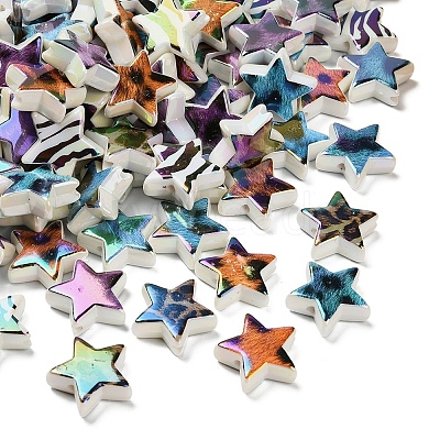 Rainbow Iridescent Printed Opaque Acrylic Beads OACR-D316-01A-01-1