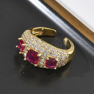 Brass Micro Pave Cubic Zirconia Cuff Open Rings for Women RJEW-L343-13G-06-1