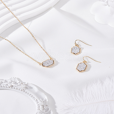 Hexagon Alloy Resin Pendant Necklaces and Dangle Earrings Sets for Women SJEW-LP0001-52B-1