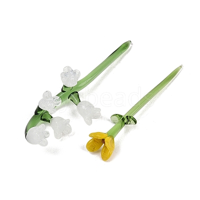 Handmade Lampwork Birthday Flower & Vase Set for Tabletop Display LAMP-D007-002E-1