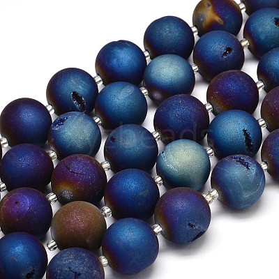 Round Electroplated Natural Druzy Geode Quartz Crystal Beads Strands G-A143B-20mm-02-1