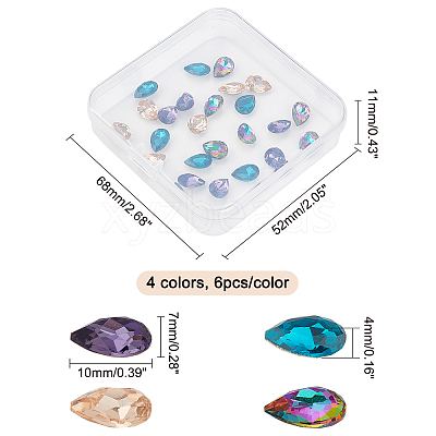 24pcs 4 Colors Faceted Teardrop K9 Glass Rhinestone Cabochons RGLA-CA0001-04-1