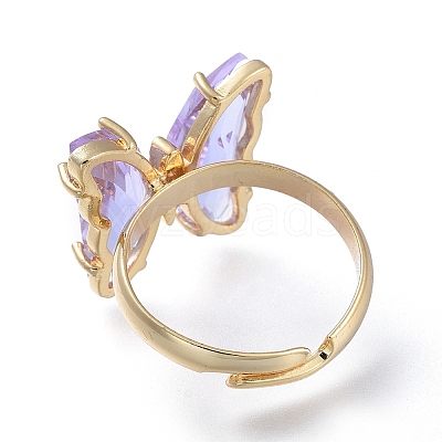 Adjustable Brass Glass Finger Rings RJEW-P148-A01-07-1