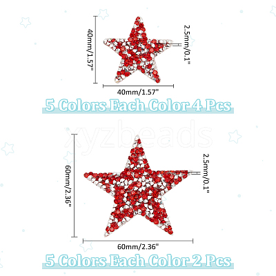 30Pcs 10 Styles Star Hotfix Rhinestone DIY-WR0004-13-1