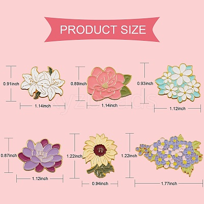 6Pcs 6 Style Flower Enamel Pins JEWB-SZ0001-61-1