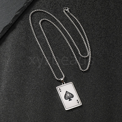 304 Stainless Steel Enamel Black Ace of Spades Playing Card Pendant Necklaces WG24A40-01-1