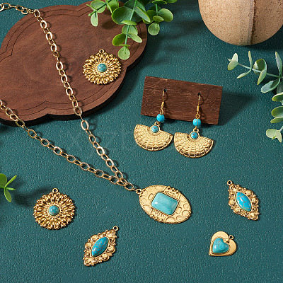 10Pcs 5 Styles Bohemian Style 304 Stainless Steel with Synthetic Turquoise Pendants STAS-TA0006-21-1