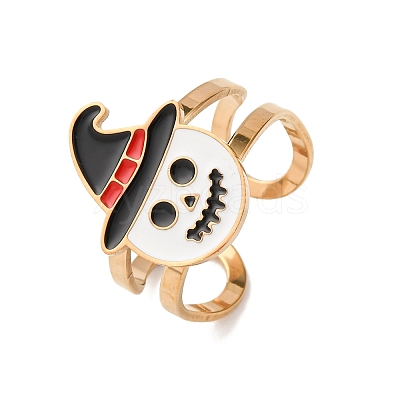 304 Stainless Steel with Enamel Cuff Rings for Women RJEW-Z116-01G-05-1