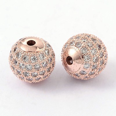 Round Brass Micro Pave Cubic Zirconia Beads ZIRC-D003-2-1