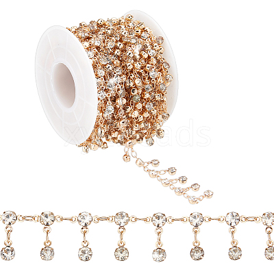 4M Flat Round Brass Rhinestone Chains DIY-PH0030-94-1