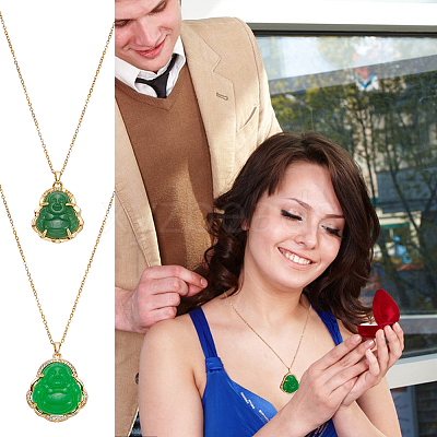 2Pcs 2 Styles Imitation Chalcedony Buddha Pendant Stainless Steel Chain Necklaces NJEW-UN0001-90-1