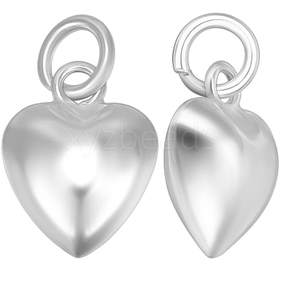 3Pcs 925 Sterling Silver Puffed Heart Charms with Jump Rings STER-BBC0008-09-1