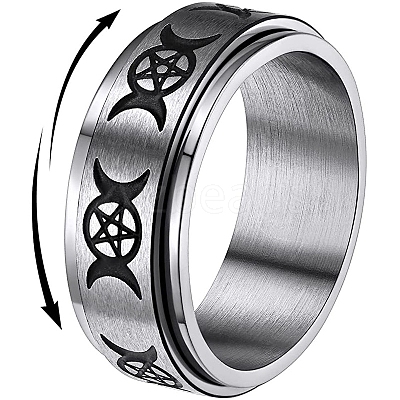 Non-Tarnish Triple Moon Goddess Stainless Steel Rotating Finger Ring PW-WG65299-04-1