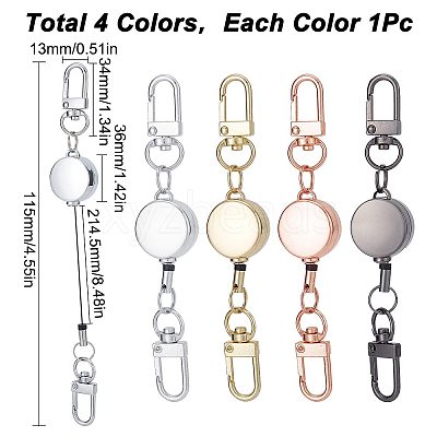 4Pcs 4 Colors Heavy Duty Alloy Retractable Keychain Clasps FIND-SC0004-32-1