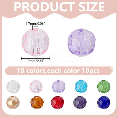 100Pcs 10 Colors Transparent Glass Beads GLAA-HY0001-52-1