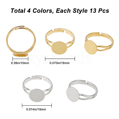 52Pcs 4 Style Adjustable Brass Ring Components KK-SC0002-93-1