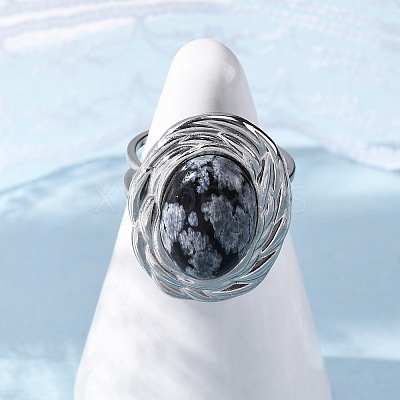 Oval Natural Snowflake Obsidian Finger Rings RJEW-M063-01P-17-1
