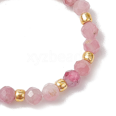 Natural Tourmaline Beaded Stretch Rings for Women RJEW-JR00868-05-1