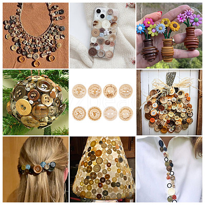 200Pcs 8 Styles Wood Buttons BUTT-TA0001-34-1