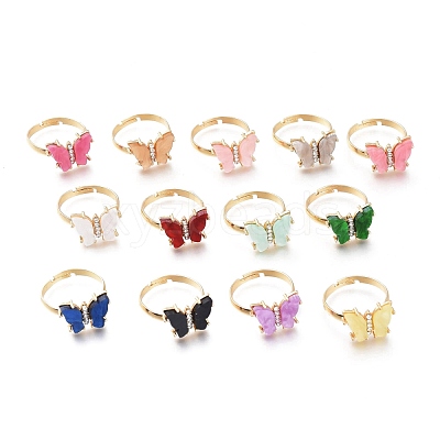Adjustable Brass Micro Pave Clear Cubic Zirconia Finger Rings RJEW-I072-01A-1
