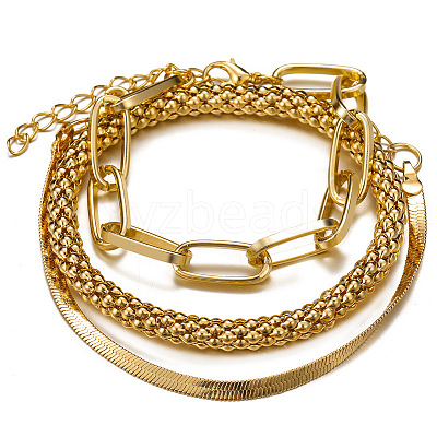 3Pcs Alloy Snake Chain Bracelets & Oval Link Chain Bracelets & Bangles Set WGF0598-01-1