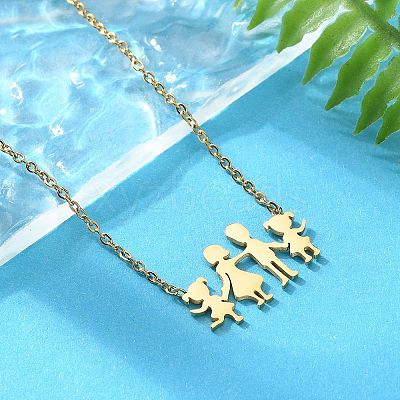 304 Stainless Steel Family Pendants Necklaces for Women NJEW-A045-11G-1