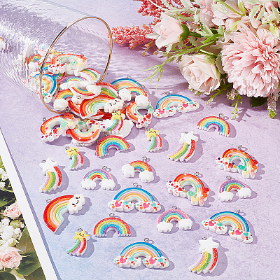 48Pcs 8 Styles Opaque Resin Pendants RESI-DC0001-02-1