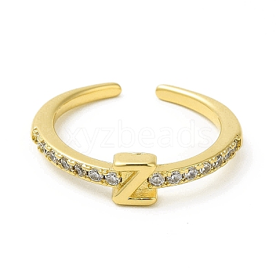 Clear Cubic Zirconia Initial Letter Open Cuff Ring RJEW-H120-09G-Z-1