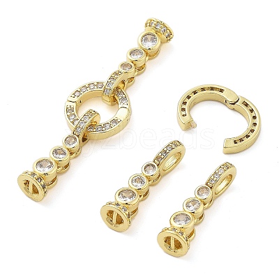 Brass with Clear Cubic Zirconia Fold Over Clasps KK-Z080-09G-1