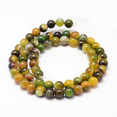 Natural Striped Agate/Banded Agate Bead Strands G-K155-A-6mm-08-1