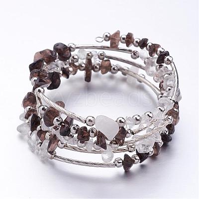 Five Loops Wrap Smoky Quartz Beads Bracelets BJEW-JB02589-04-1