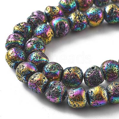 Electroplated Natural Lava Rock Beads Strands G-A251-E01-01G-1