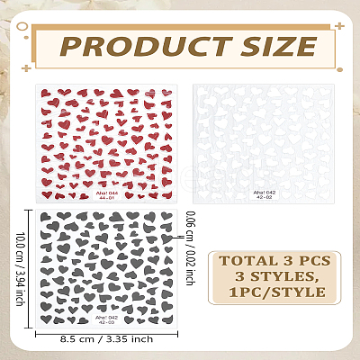 3Sheets 3 Colors Heart Pattern PVC Nail Art Stickers MRMJ-LP0002-05-1