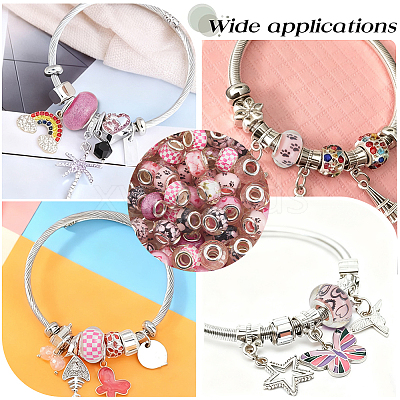 100Pcs Printed Transparent Resin European Beads RESI-PA0001-18B-1