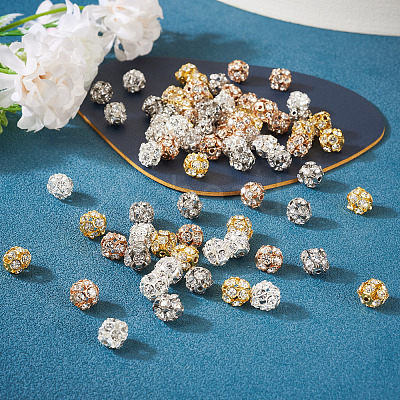 80Pcs 4 Colors Brass Rhinestone Beads KK-TA0002-11C-1