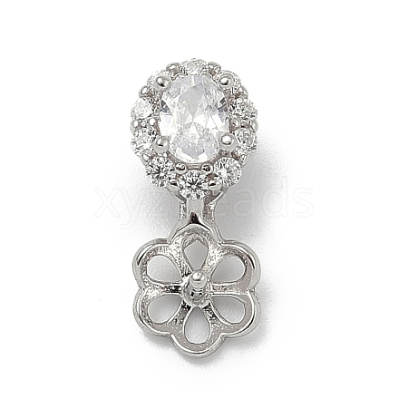 925 Sterling Silver Pave Clear Cubic Zirconia Flower Pendant Bails STER-P068-01P-1