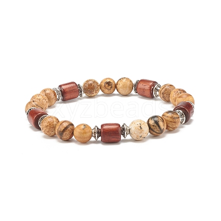 Natural Picture Jasper Beaded Stretch Bracelet for Women or Men BJEW-JB07732-02-1