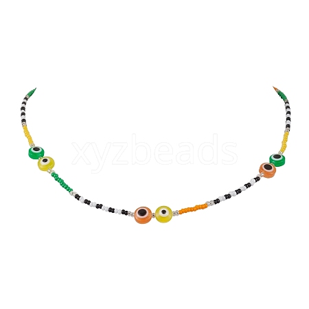 Resin and Glass Seed Bead Necklaces NJEW-MZ00028-1