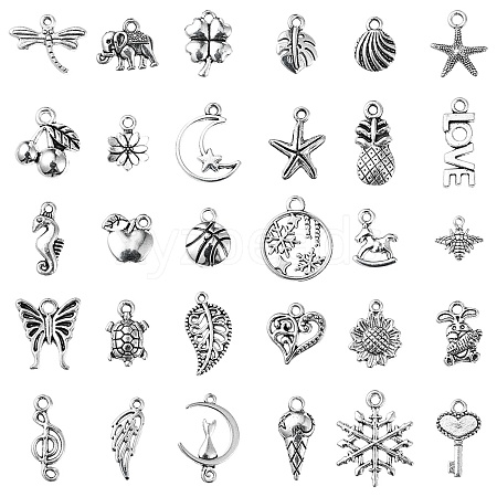 30Pcs 30 Style Tibetan Style Alloy Charms TIBE-YW0001-04-1