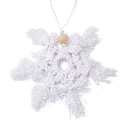 Christmas Snowflake Handmade Macrame Cotton Threads Pendant Decorations HJEW-JM02612-1