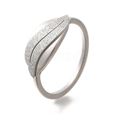 Textured Leaf 304 Stainless Steel Finger Ring for Women RJEW-L126-02B-P-1