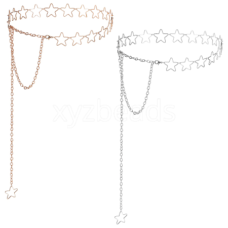 2Pcs 2 Colors Hollow Out Alloy Star Link Chain Waist Belly Chains for Women AJEW-UN0002-88-1