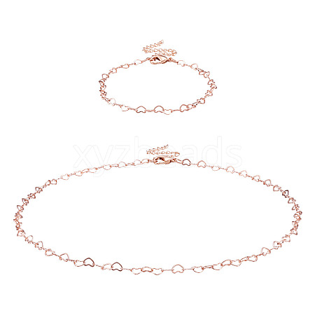 1 Set Brass Heart Link Chain Bracelets & Necklace SJEW-TA0001-04-1